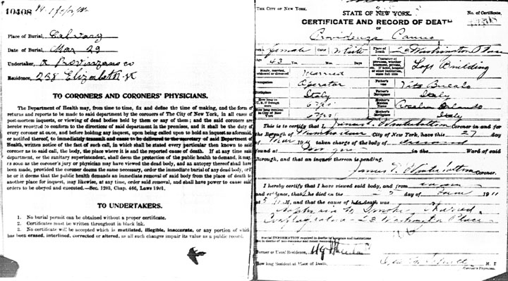 Provindenza Panno death certificate