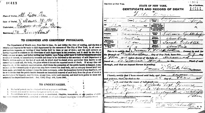 Yetta Berger death certificate