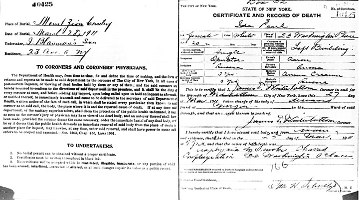 Ida Pearl death certificate