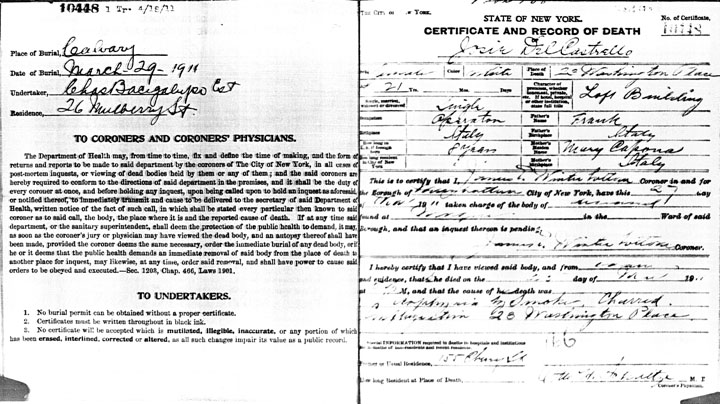 Josie Del Castillo death certificate