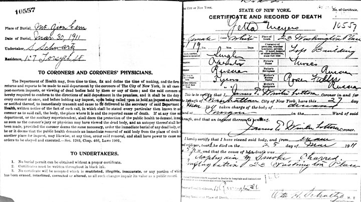 Yetta Meyers death certificate