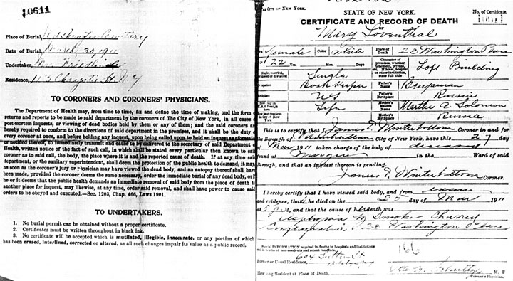 Mary Leventhal death certificate