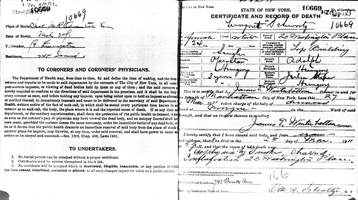 Margaret Schwartz death certificate