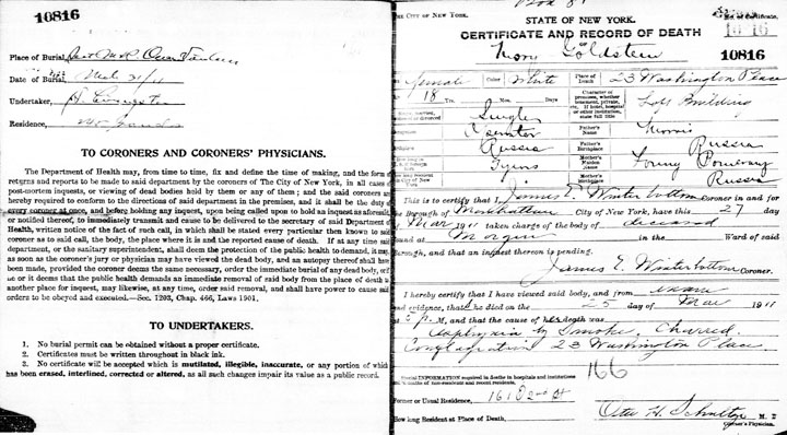Mary Goldstein death certificate