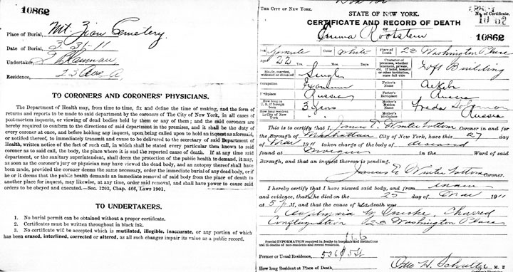 Emma Rothstein death certificate