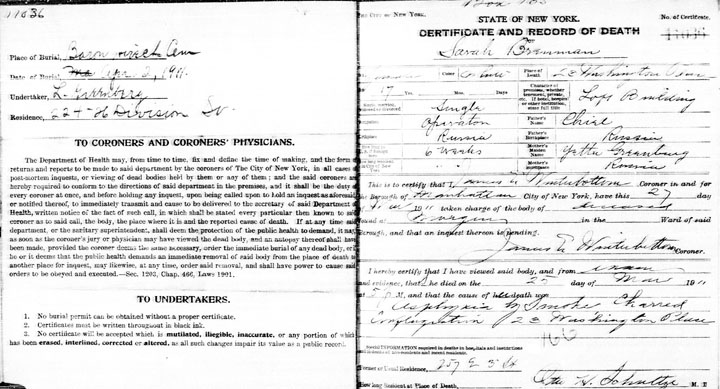 Sarah Brenman death certificate
