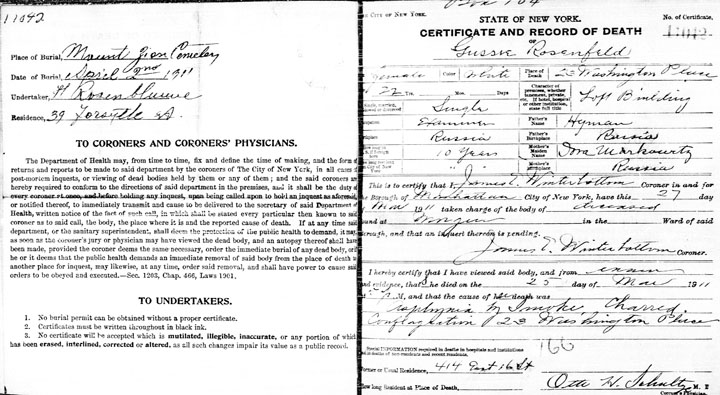Gussie Rosenfeld death certificate