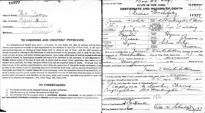 Bessie Dashefsky death certificate