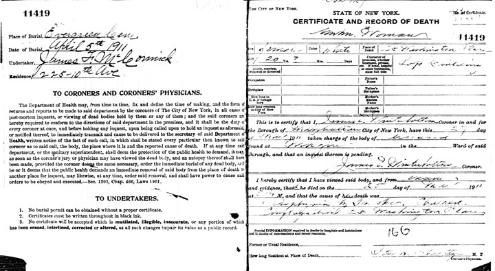 Fannie Rosen death certificate