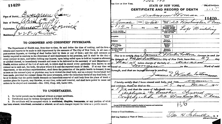 Maria Giuseppa Lauletta death certificate