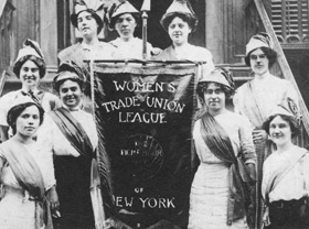 Members of the Women's Trade Union League proudly display their banner