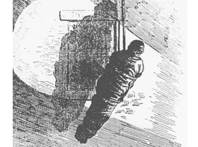 Illustration of a body being lowered from one of the top floors of the Asch Building